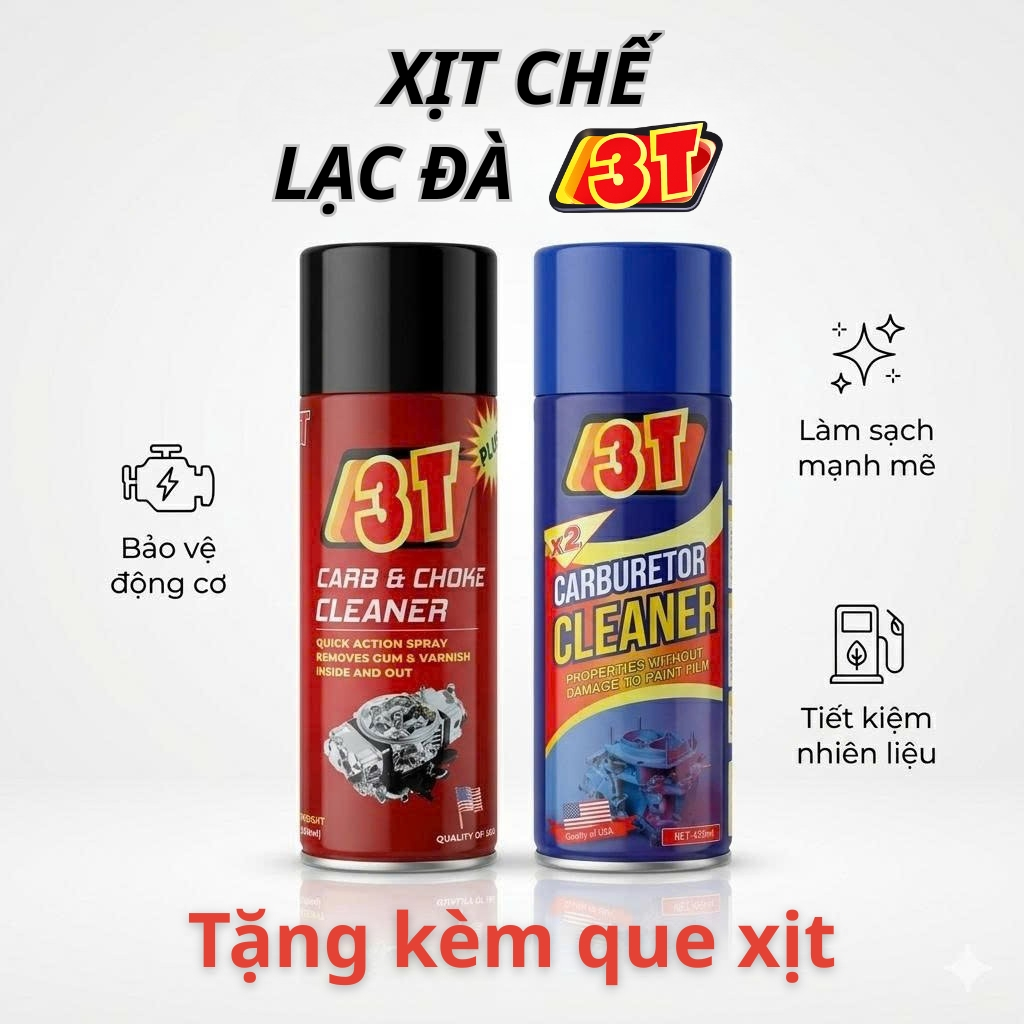 Chai xịt chế Lạc đà 3T 420g, xịt chế hoà khí, tẩy cặn cacbon, vết ố dầu mỡ, dùng cho ô tô và xe máy.