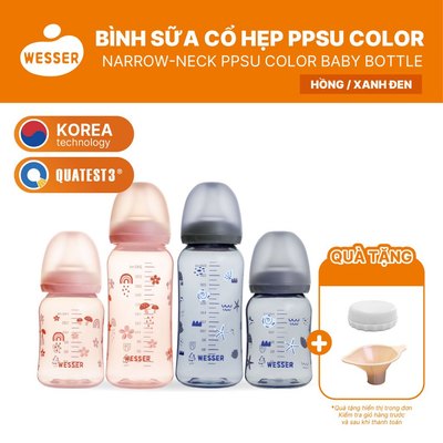 [MỚI] Bình sữa cổ HẸP PPSU COLOR Wesser 140ml/250ml