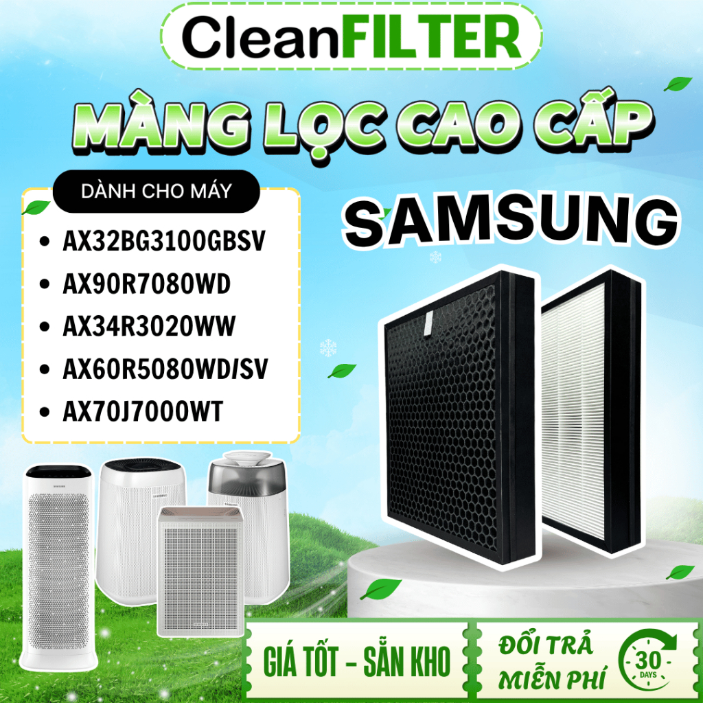 Màng Lọc Không Khí CleanFilter Thay Thế Máy Samsung - Bộ Lọc HEPA Lọc Bụi - Than Hoạt Tính Khử Mùi