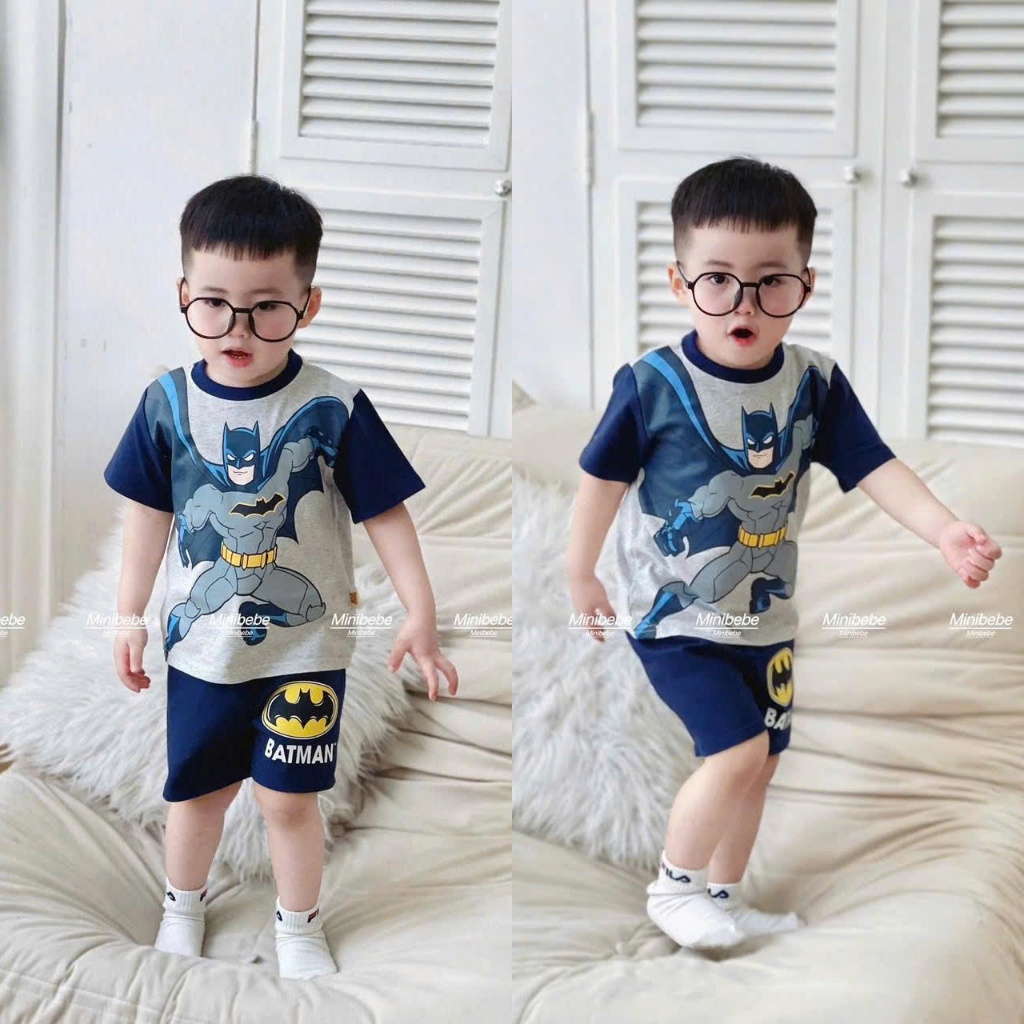 Đồ bộ bé trai, Bộ cộc tay bé trai cotton in batman cho bé từ 9 đến 24kg, chất siêu mềm đẹp minibebe
