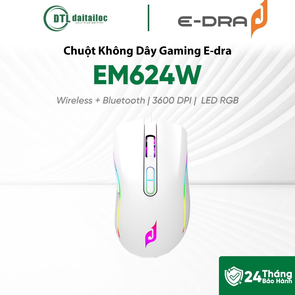 Chuột không dây gaming E-dra EM624W Trắng | Chính hãng | Bảo hành 24 tháng