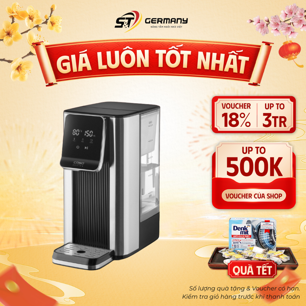 Bình Thủy Điện CASO HW630 2,5L 2600W – Nước Nóng Tức Thì, 13 Mức Nhiệt 40-100°C tích hợp LED Cảm Ứng