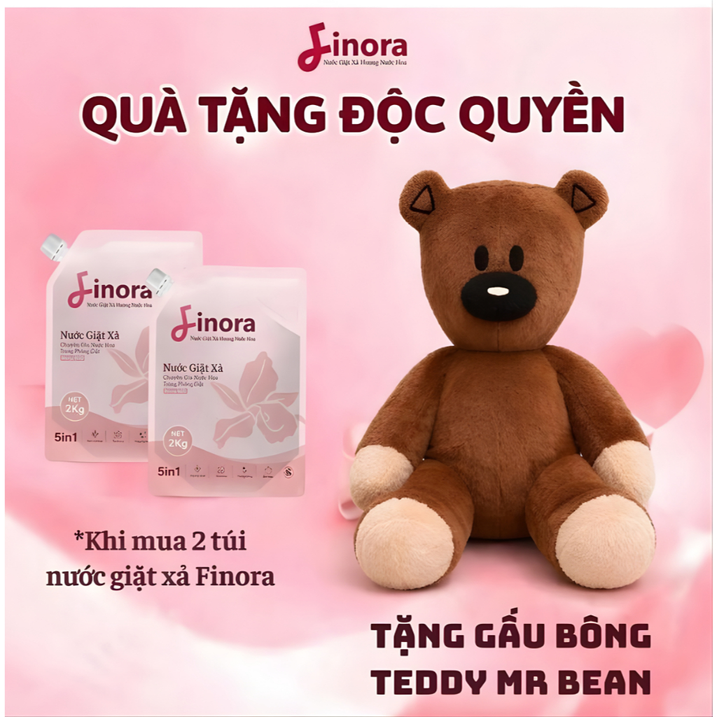 [Tặng 1 Gấu Teddy Mr Bean Khổng Lồ] - Combo 2 Túi Nước Giặt Finora Hương Nước Hoa Cao Cấp