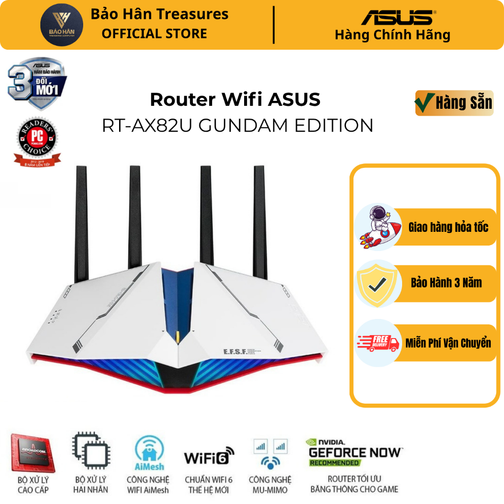 Router Wifi ASUS AURA RGB RT-AX82U GUNDAM EDITION Hai Băng Tần, Chuẩn AX5400 (Chuyên Cho Game Di Độn