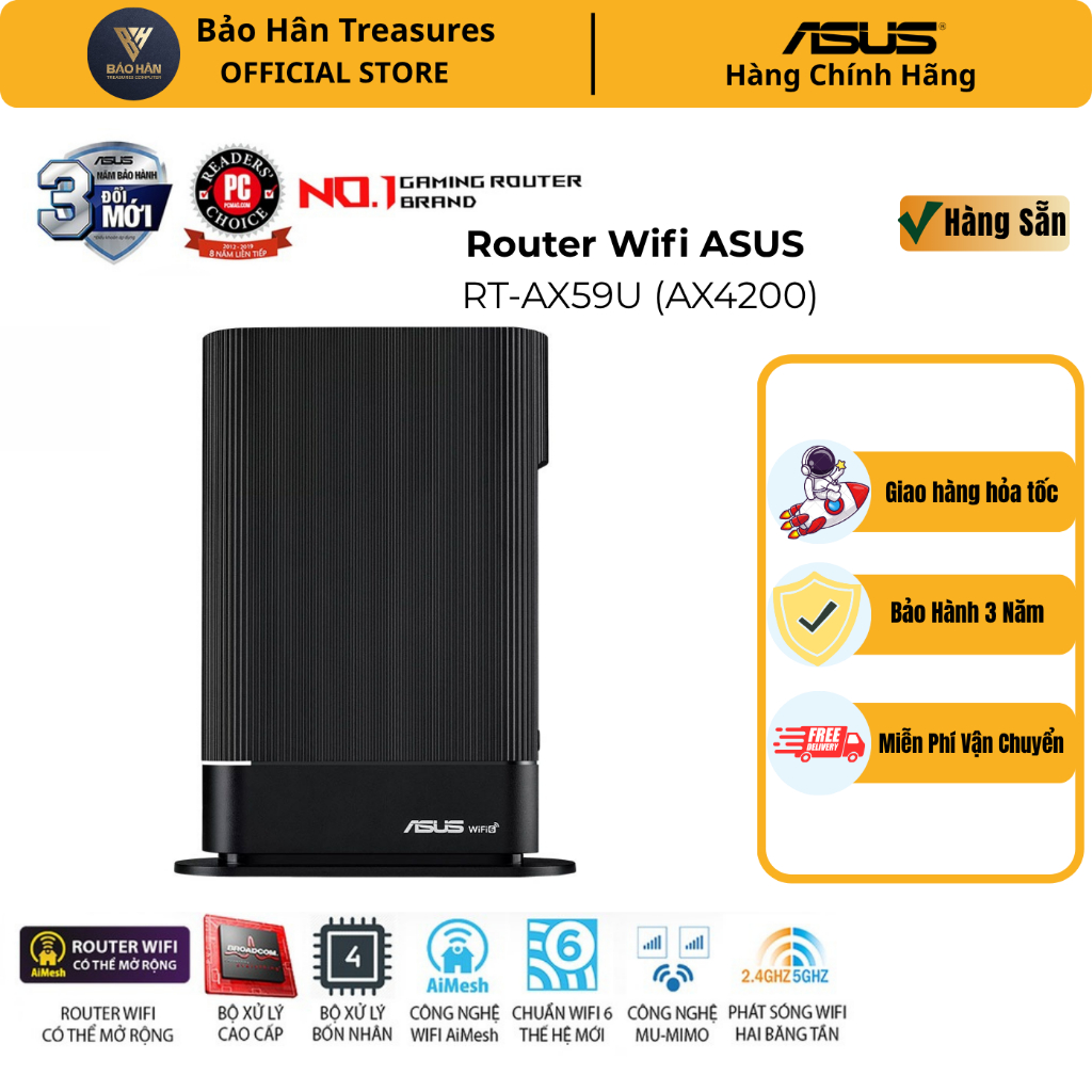 Router Mesh WiFi 6 Dual Band (802.11ax) RT-AX59U AX4200/ 574+3603 Mbps (Router WiFi có thể mở rộng) 