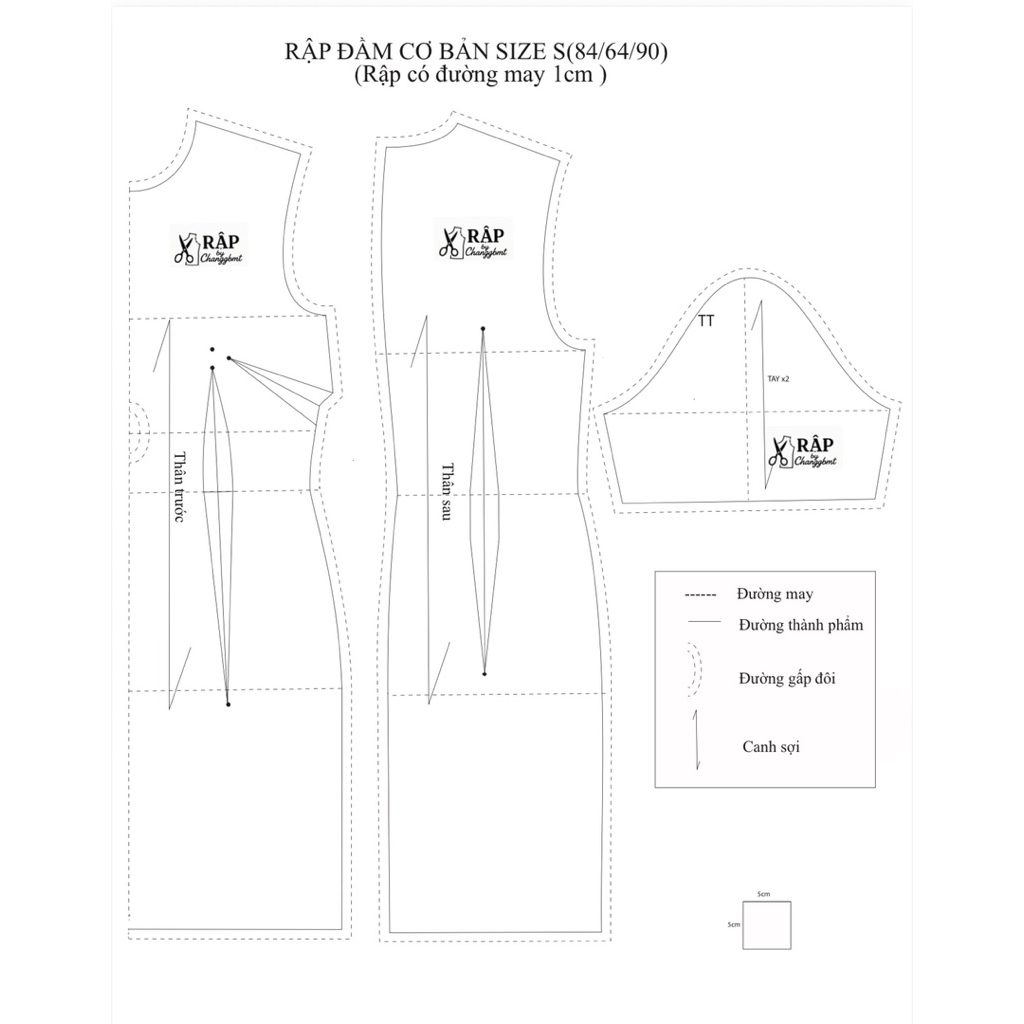 Rập đầm cơ bản size S- Rập đầm ôm- Rập giấy ngành may khổ A0