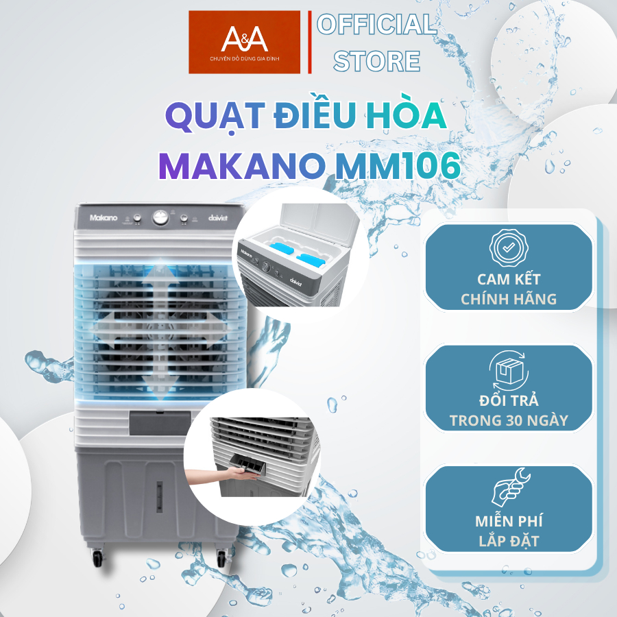 Quạt Điều Hòa Makano MM106 Chính Hãng, Công Suất 130W Bình 40L - Gia Dụng Giá Tốt A&A