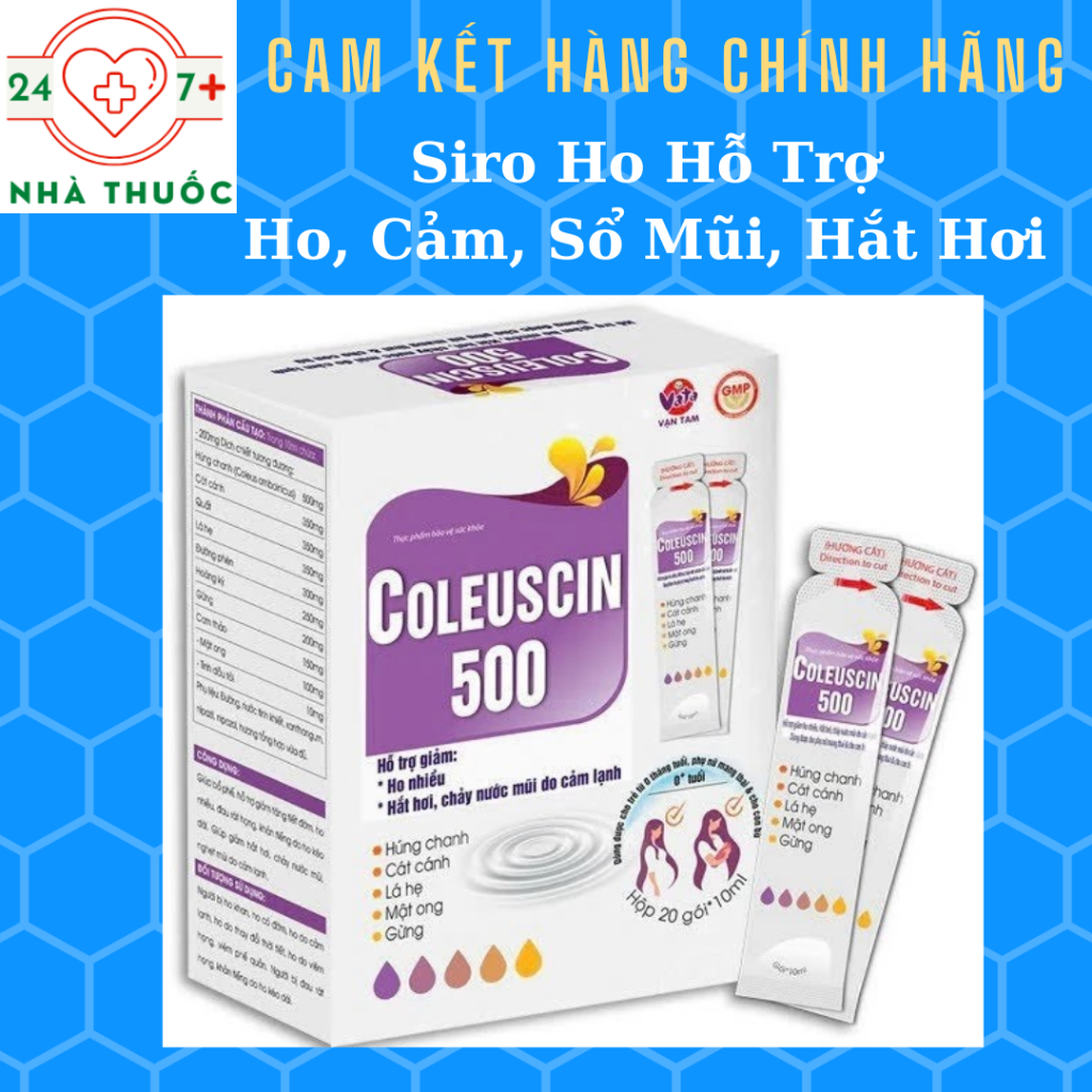 Siro Ho Cảm COLEUSCIN 500 - (HSD 2029, 20 gói) - Hỗ Trợ Giảm Hom Long Đờm, Giải Cảm