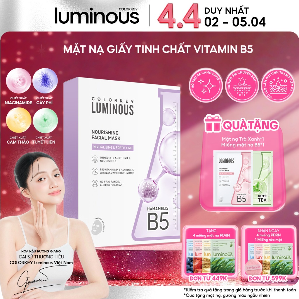 [HƯƠNG GIANG YÊU THÍCH] 1 Hộp 10 Miếng Mặt Nạ Giấy COLORKEY LUMINOUS Vitamin B5 Hỗ Trợ Phục Hồi 25ml/miếng | BigBuy360 - bigbuy360.vn