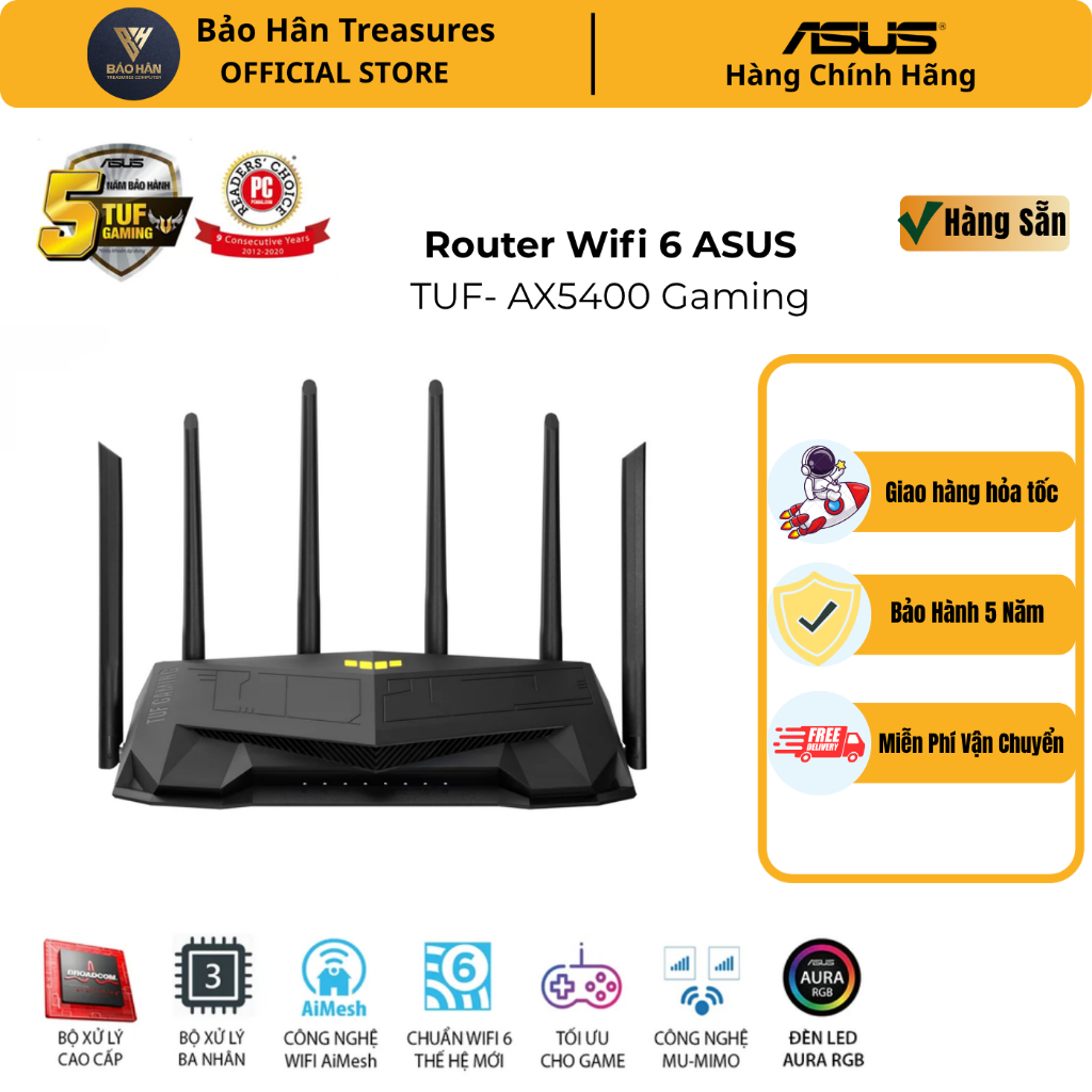 Router Wifi 6 ASUS TUF- AX5400 Gaming Router ASUS TUF GAMING AX5400 (router WiFi có thể mở rộng) - H