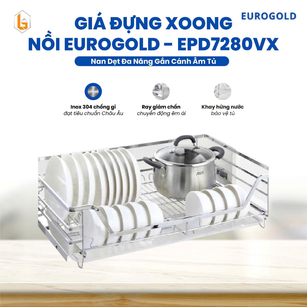Giá đựng xoong nồi, bát dĩa dẹt đa năng, gắn cánh âm tủ Eurogold EPD7280VX - Tổng kho bếp Lê Gia