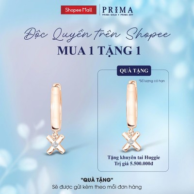 [Mua 1 tặng 1] PRIMA Bông Tai Kim Cương -  9K - Chữ X (1 chiếc) - BST JOLLY HUGGIE - 991E1584