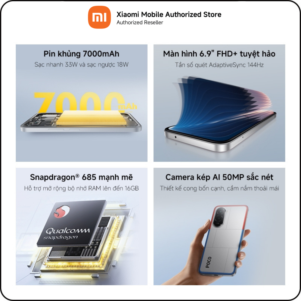 Điện thoại POCO M7 (6+128GB l 8+256GB) | Màn 6.9" FHD+ | Snapdragon 685 | Pin khủng 7000mAh | Camera 50MP | BigBuy360 - bigbuy360.vn