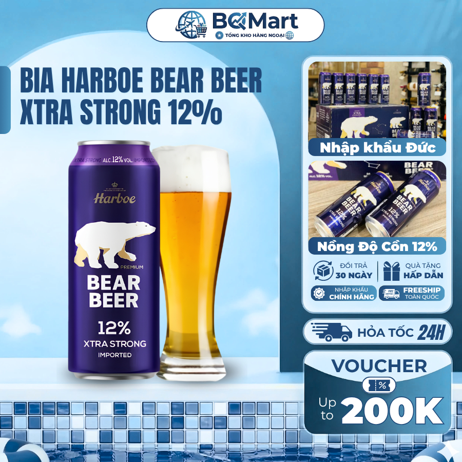 Bia Lon, Bia Harboe Bear Beer Xtra Strong 12% Nhập Khẩu Đức Lon 500ml Nồng Độ Cao Đậm Đà