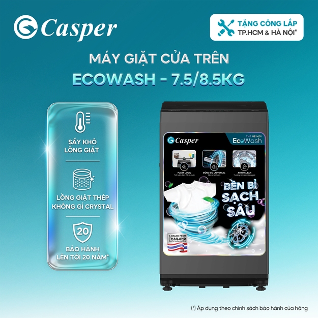 Máy giặt cửa trên Casper 7.5/8.5KG EcoWash WT-75NG1/WT-85NG1 - Chính hãng - Bảo hành 2 năm