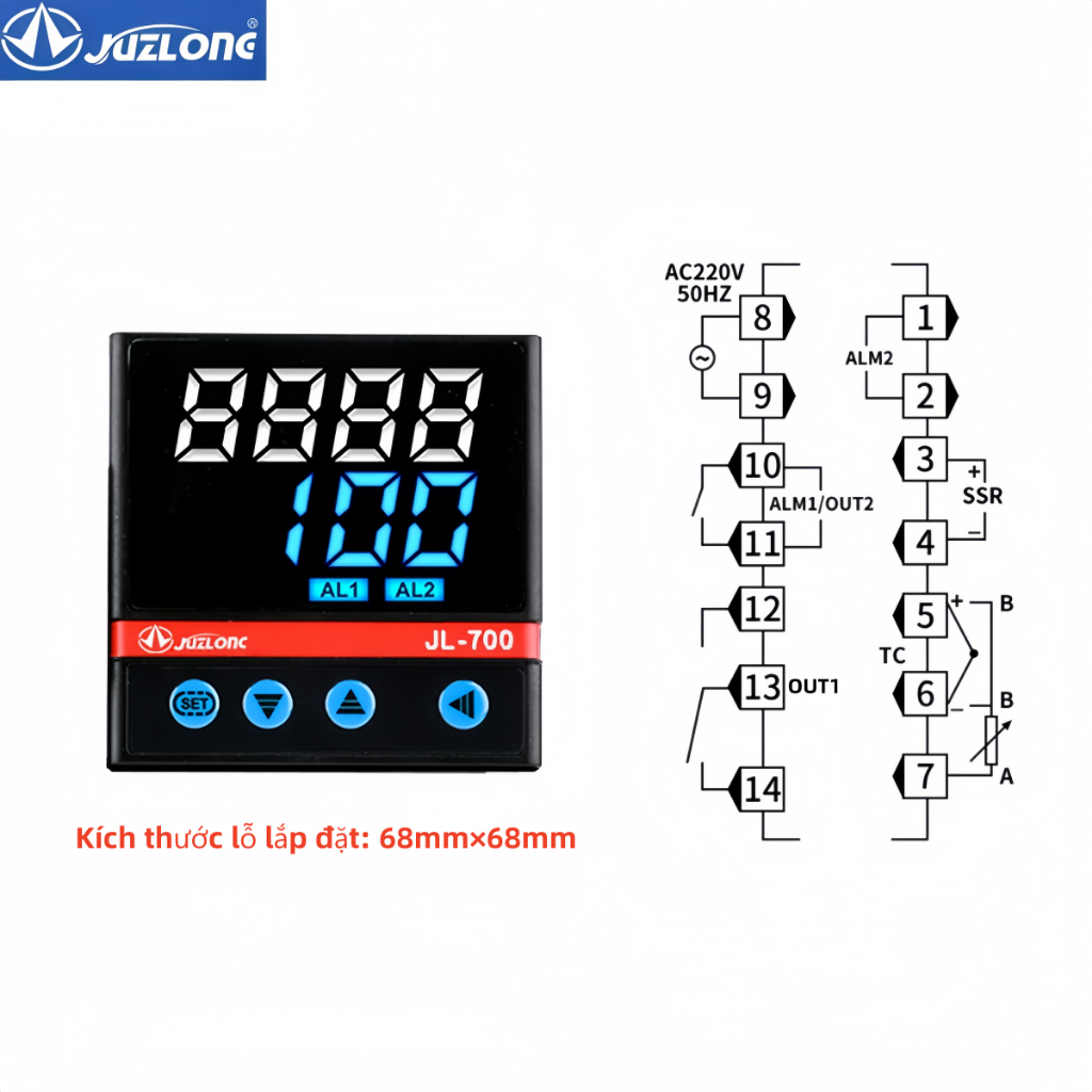 Bộ điều khiển nhiệt độ JL-700-BK1220, đầu vào đa năng, rơ-le + SSR kép, 2 cảnh báo