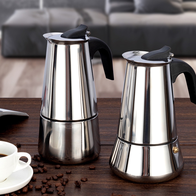 Moka Pot Inox 304 Không Gỉ, Dụng Cụ Pha Cà Phê Espresso Thủ Công Ấm pha cà phê Moka di động 100/200/