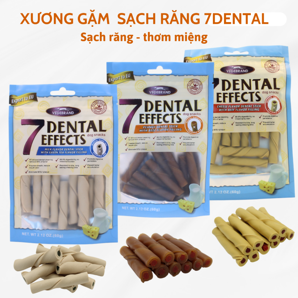 Combo 10 Xương gặm sạch răng cho chó 7 Dental Effect gói 60g