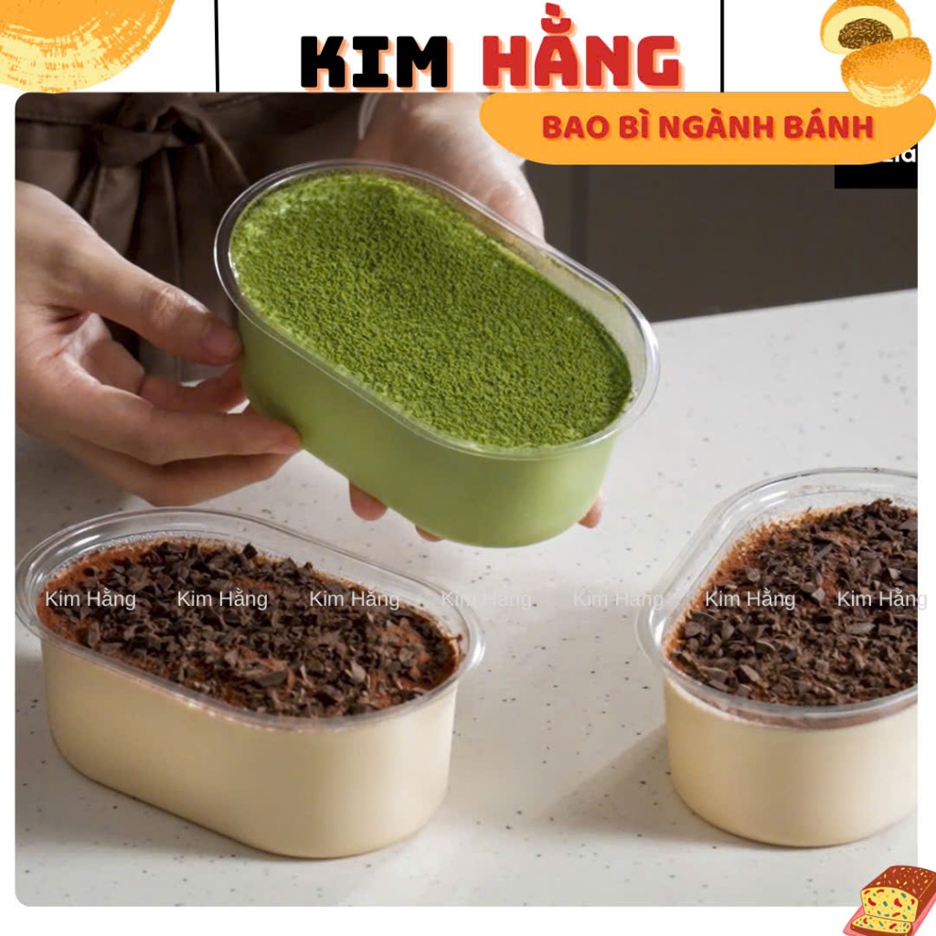 50 Hộp Oval XY150G đựng bánh mousse - Hộp đựng bánh tiramisu - panna cotta - Hộp oval đựng bánh bông