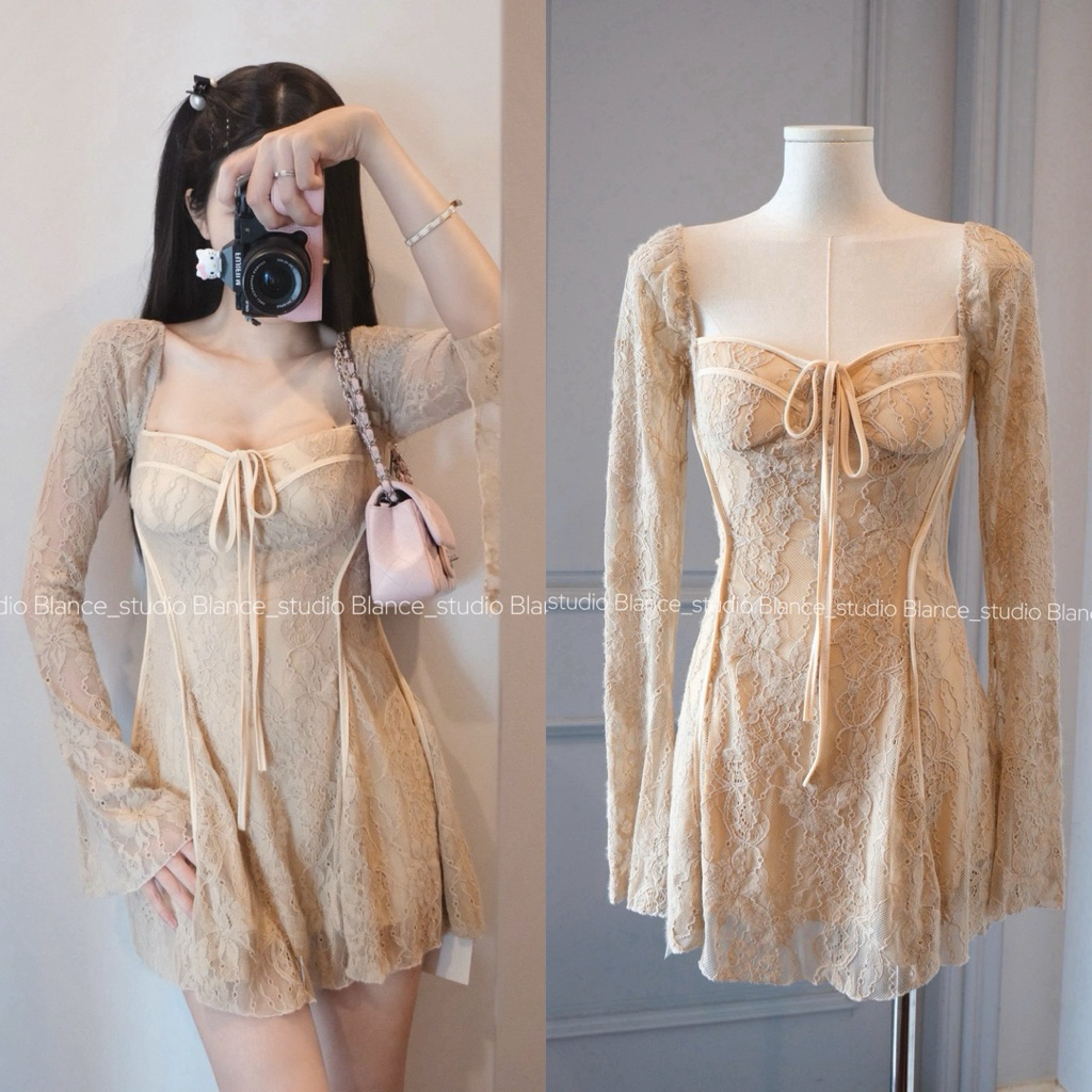 BLANCE STUDIO/ Váy ren mềm QCCC ôm body có mút ngực