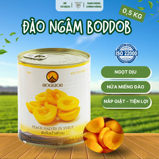 [Sỉ thùng] Đào ngâm Boddob - sỉ 12 hộp (820kg), topping trà hoa quả, trà đào, giòn, ngọt thanh, có nắp giật tiện lợi