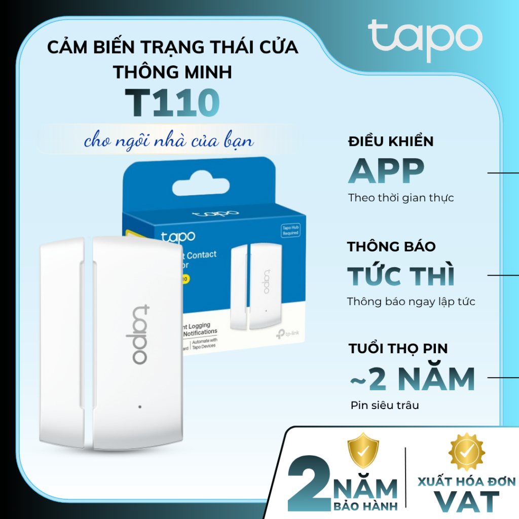 Cảm Biến Cửa Thông Minh TP-Link Tapo T110 | Cảnh Báo Chống Trộm, Tự Động, Pin 2 Năm (Cần Hub)