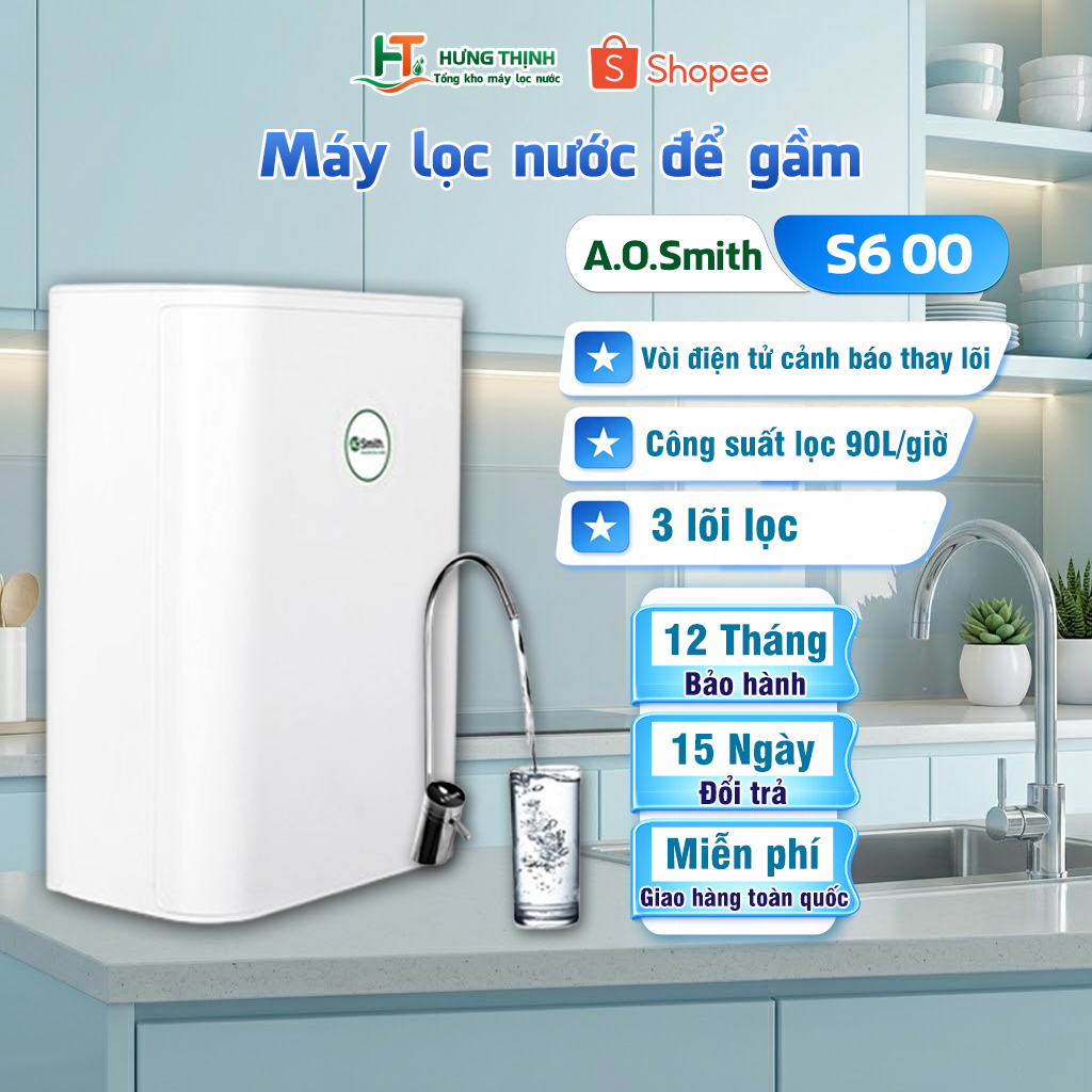 Máy lọc nước AOSmith S600 – Công suất lớn, lọc nhanh gấp 2 lần -- Vòi led sang trọng, hiện đại | Tổn