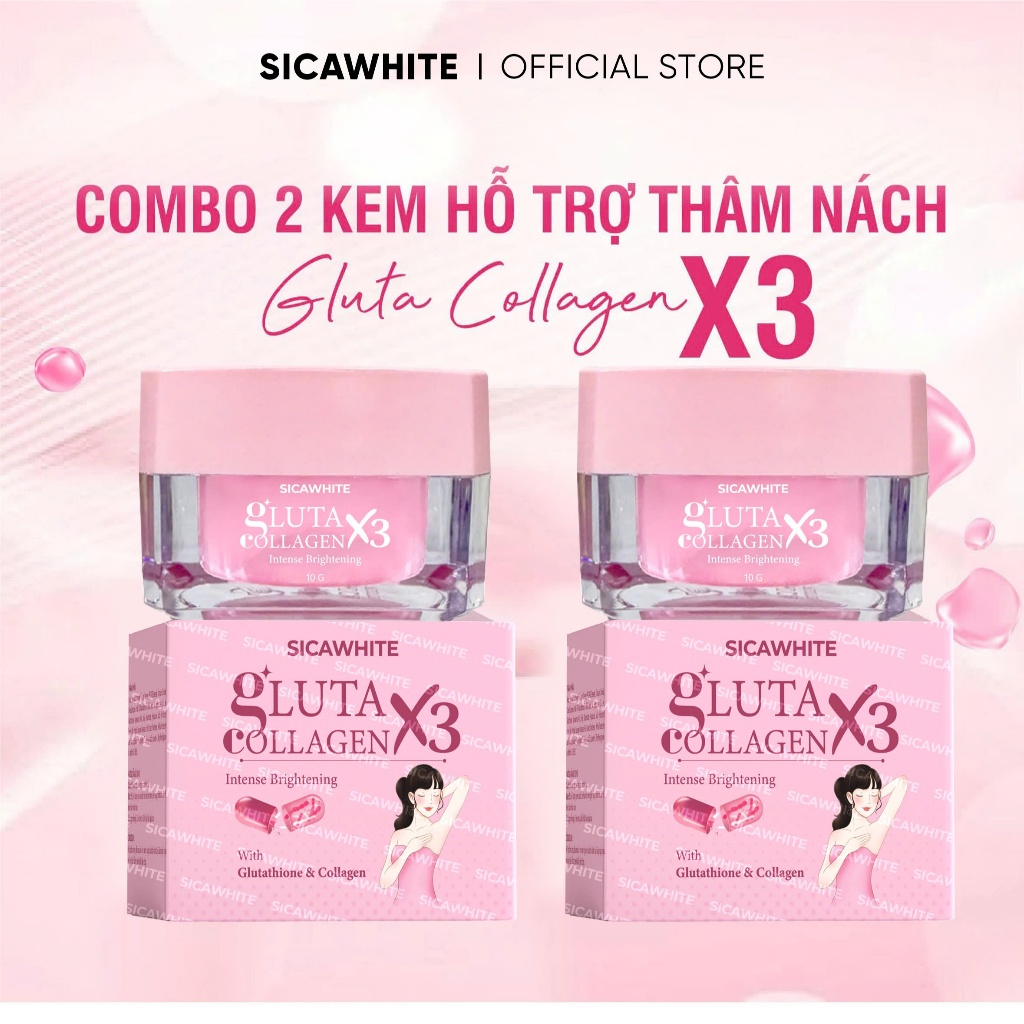 COMBO 2 Kem Dưỡng Hỗ Trợ Mờ Thâm - SICA WHITE - GLUTA COLLAGEN X3 INTENSE WHITENING WITH GLUTATHIONE
