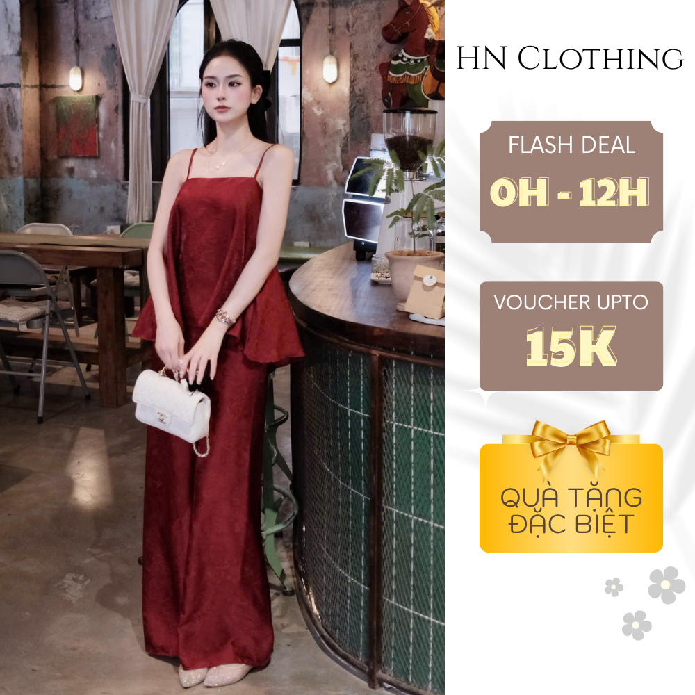 Set bộ quần ống suông áo 2 dây lụa cao cấp dáng dài thanh lịch sang chảnh HN Clothing S156