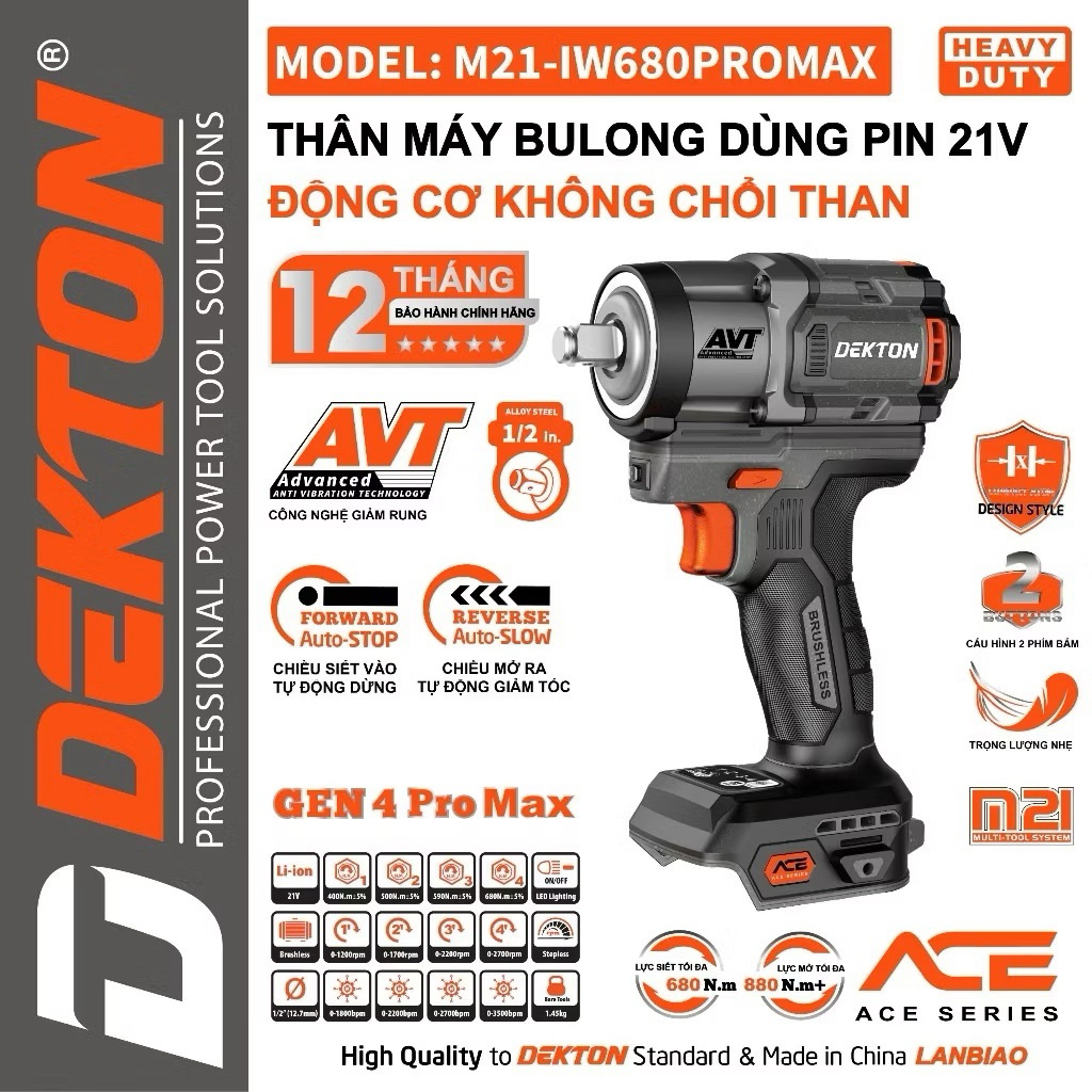 MÁY SIẾT MỞ BULONG DEKTON M21-IW680PROMAX