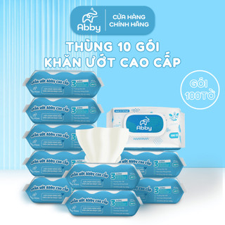 [Mall] Thùng 10 Gói 100 Tờ Khăn Ướt Abby Không Cồn Không Parabens Không Mùi An Toàn Với Mọi Làn Da