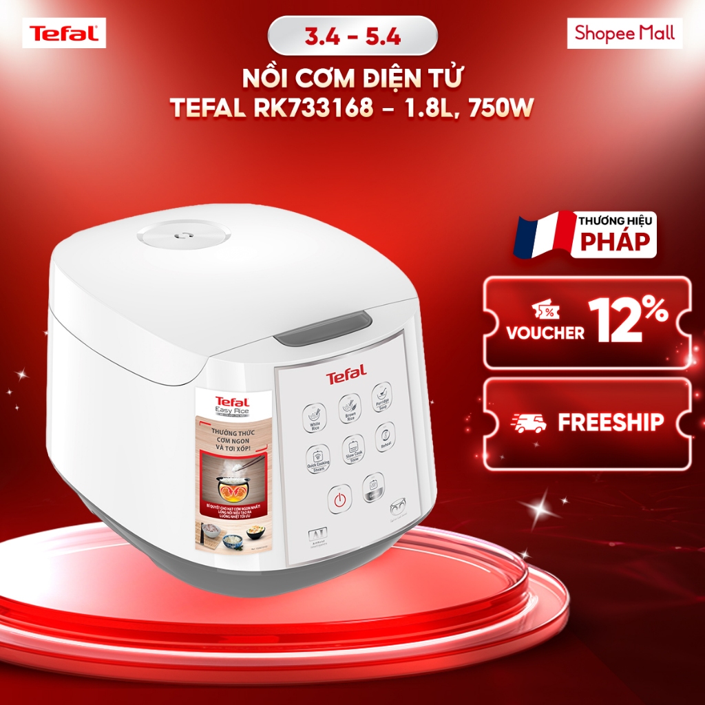 Nồi cơm điện tử Tefal RK733168 - 1.8L, Trắng, Chống dính 4 lớp