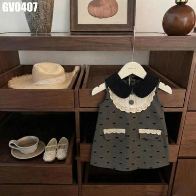 Váy Sát Nách Cổ Bèo Ren Cột Nơ Giả Túi Màu Xám Cho Bé Gái 1-8 Tuổi MINTSCLOSET Quảng Châu -GV0276