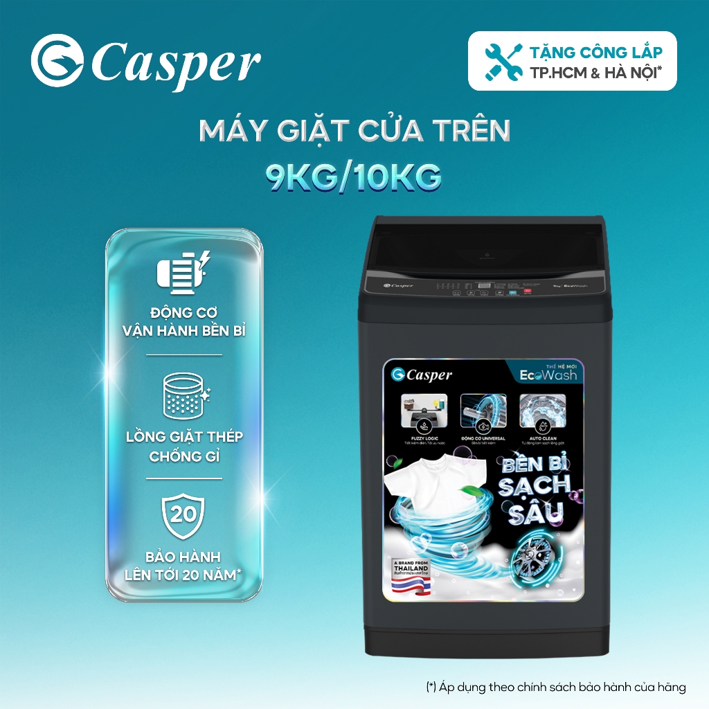 Máy giặt cửa trên Casper 9KG/ 10KG Đen/ Ghi - WT-9NB3 | WT-10NB3 | WT-E10NGR21 | WT-E9NGR21