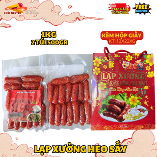 Quà Quê Miền Tây - Lạp xưởng sấy khô 1kg x kèm hộp giấy đựng lạp xưởng làm quà