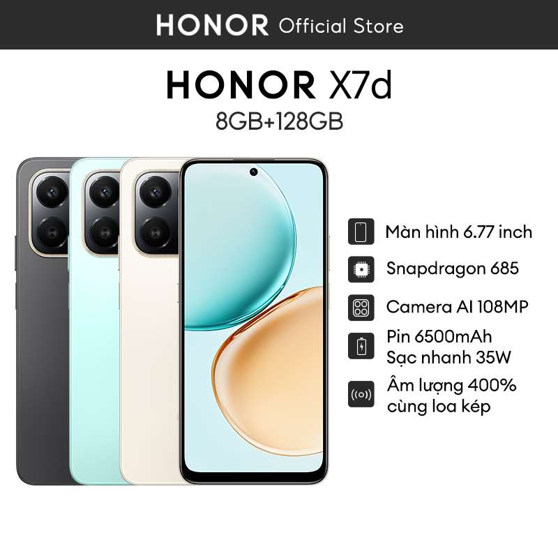 Điện Thoại HONOR X7d 4G 8GB+128GB | Pin 6500mAh | Camera 108MP | Bảo hành 18 Tháng | BigBuy360 - bigbuy360.vn