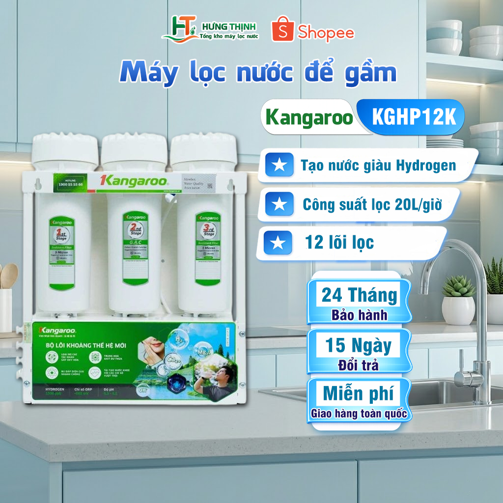 Máy lọc nước Kangaroo KGHP12K – 12 lõi Hydrogen ion kiềm | Chính hãng Hưng Thịnh – mẫu mới nhất 2025