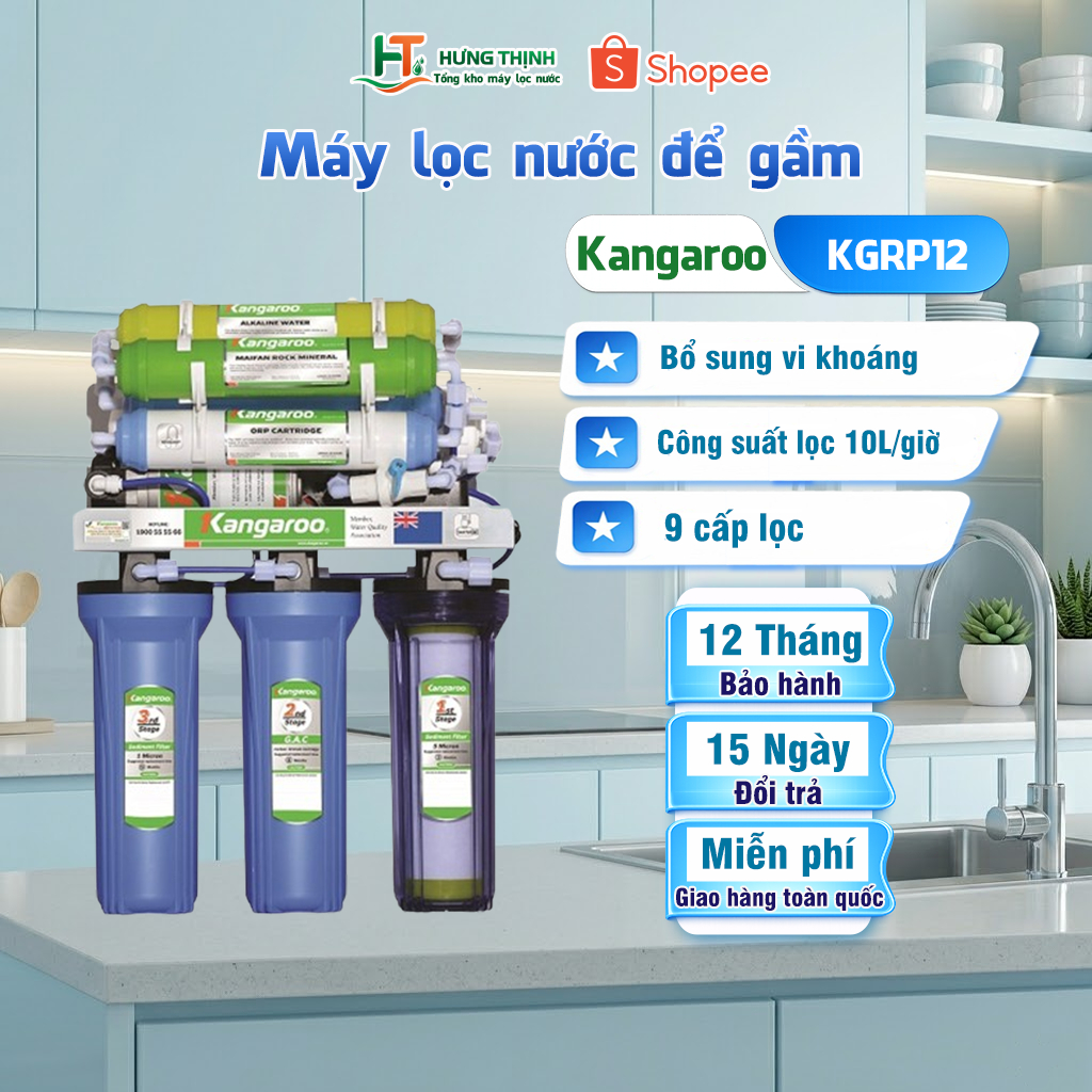Máy Lọc Nước Kangaroo KGRP12 9 Lõi Lọc, Thiết Kế Nhỏ Gọn Tiện Lợi - Bảo Hành 1 Năm