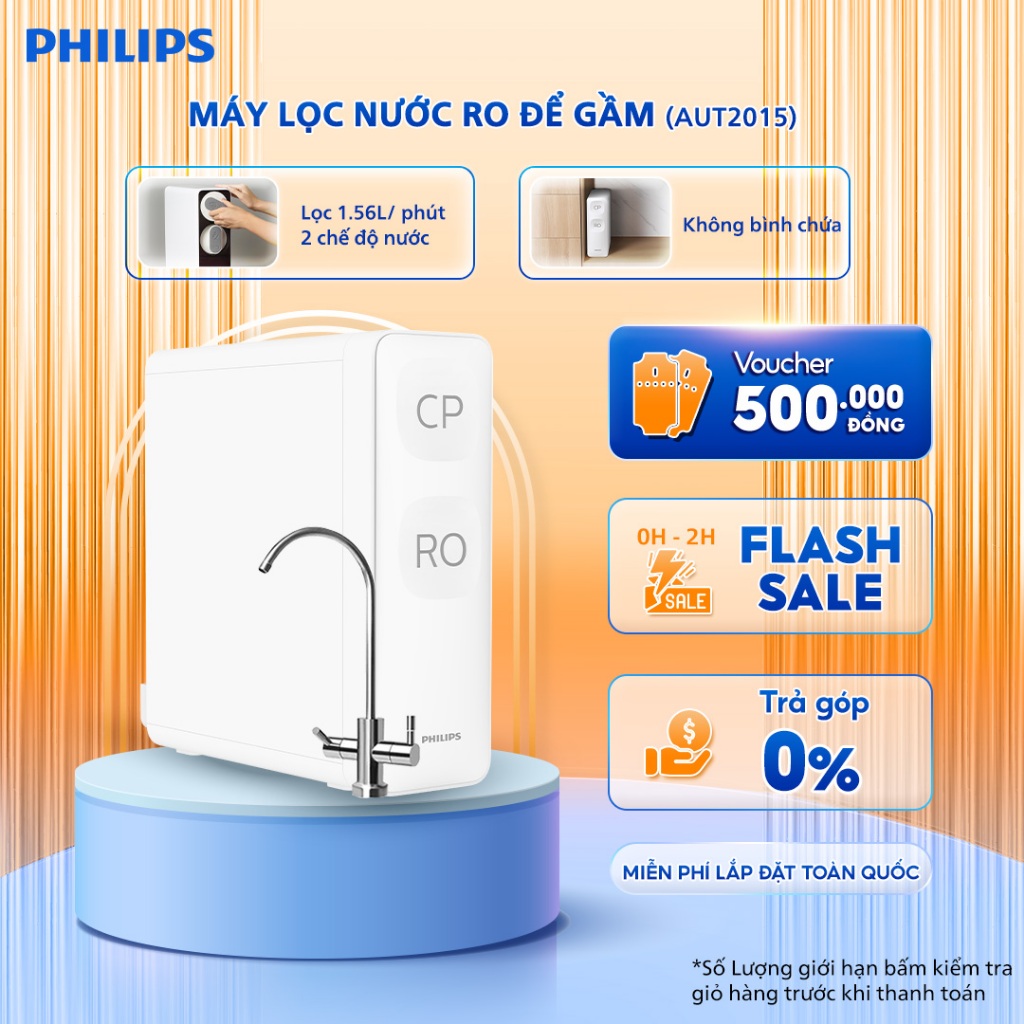 [Miễn phí lắp đặt] Máy lọc nước để gầm RO Philips AUT2015 - 02 chế độ nước - nhỏ gọn công suất 60L/h