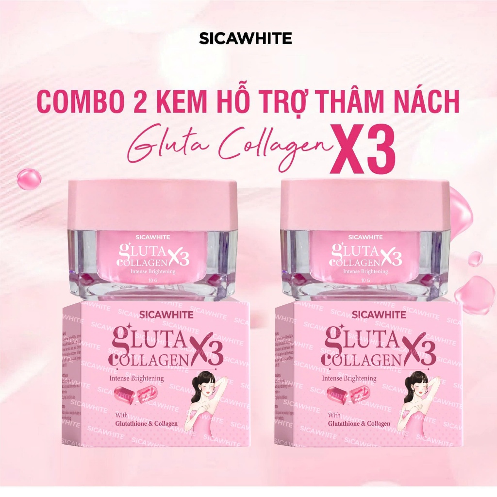 Combo 2 Kem Dưỡng Hỗ Trợ Mờ Thâm - SICA WHITE - GLUTA COLLAGEN X3 INTENSE WHITENING WITH GLUTATHIONE