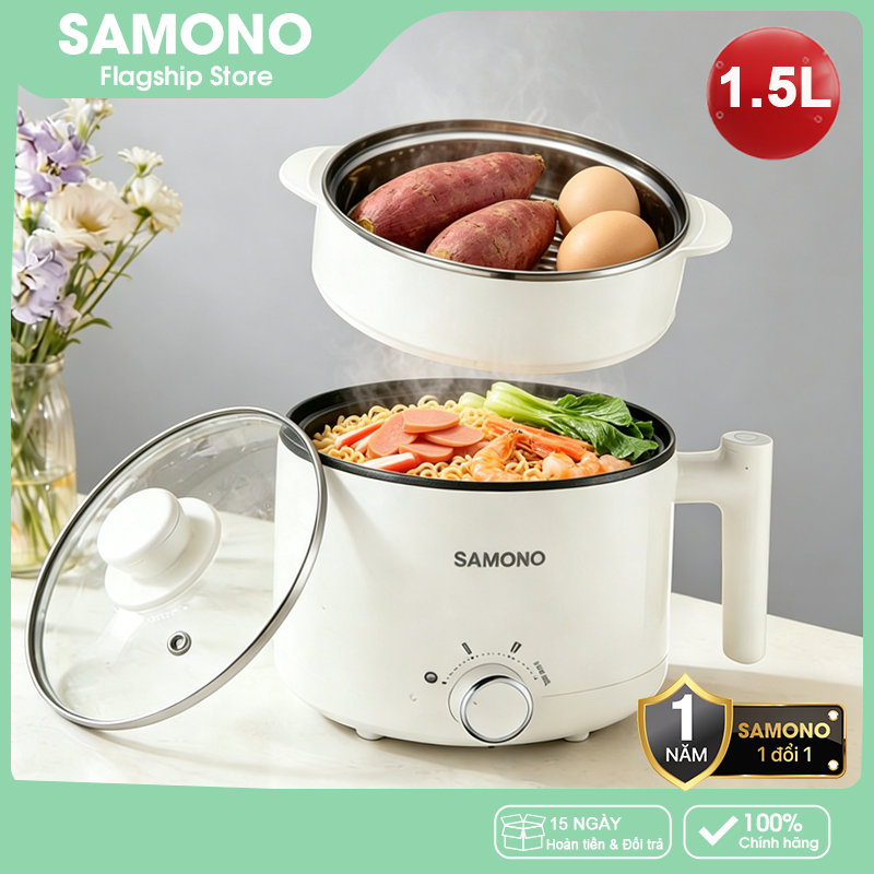 Samono Nồi điện đa năng dung tích 1.5L SW-DG04S phủ 2 lớp chống dính, công suất 450W, kèm xửng hấp i