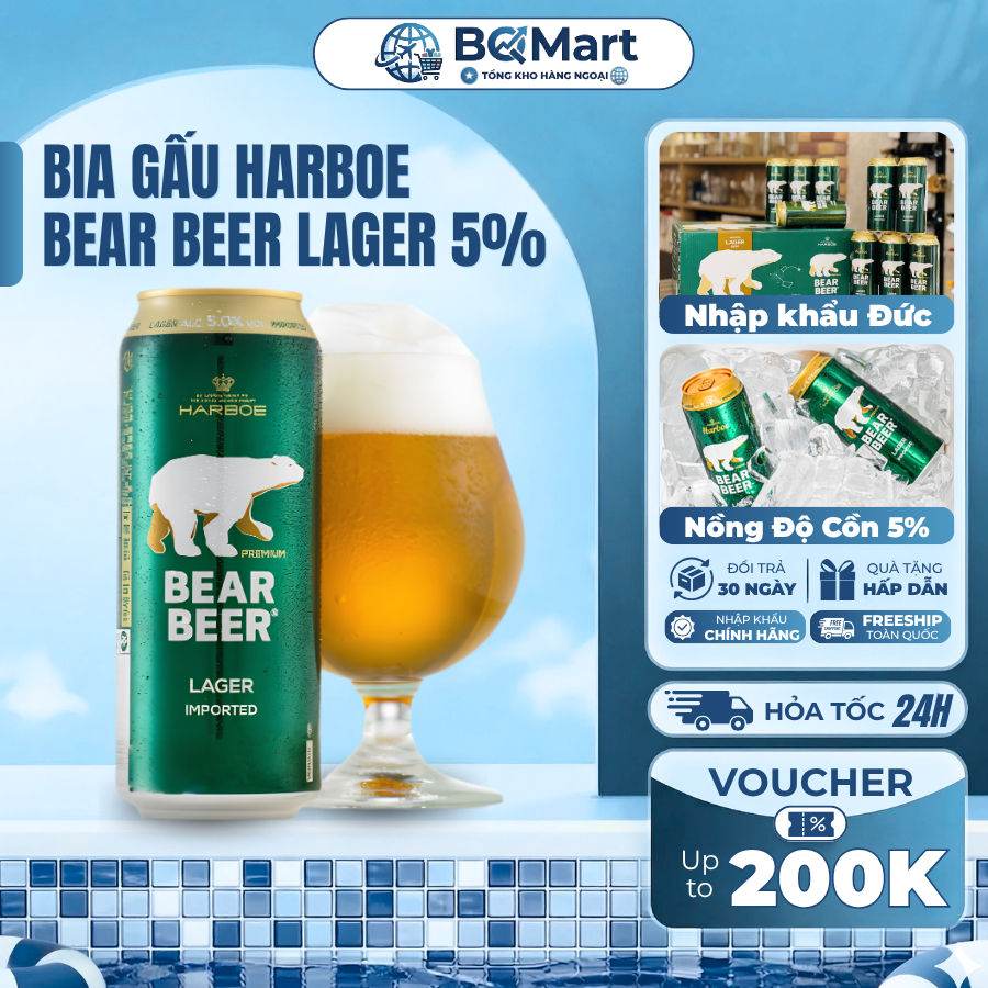 Bia Lon, Bia Harboe Bear Beer Lager 5% Nhập Khẩu Đức Lon 500ml Vị Thanh Mát Đắng Nhẹ Dễ Uống