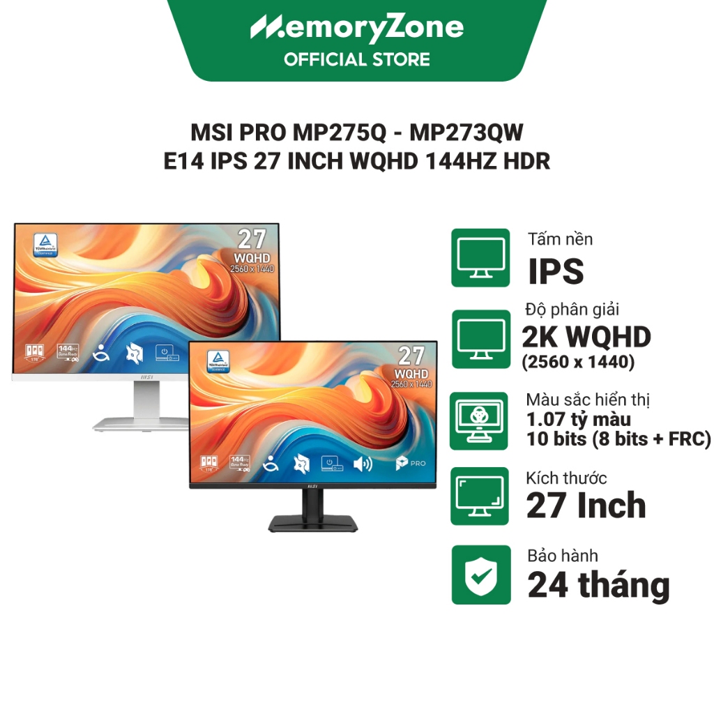 Màn Hình 2K MSI PRO MP275Q / MP273QW E14 IPS 27 inch WQHD 144Hz HDR - Bảo hành 24 tháng chính hãng