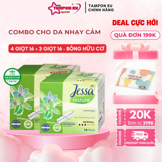 Combo băng vệ sinh Tampon JESSA hữu cơ 3 giọt + 4 giọt cho da nhạy cảm, chống tràn, đi bơi được