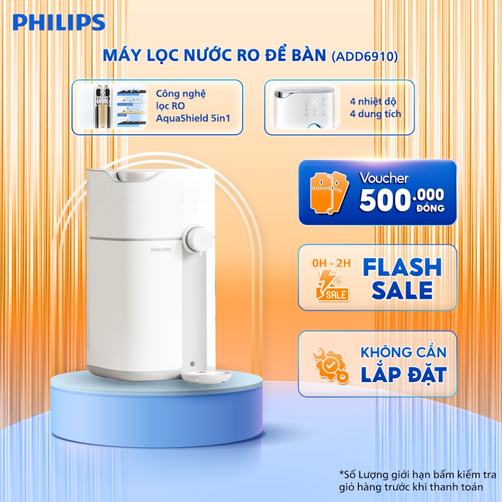 [HÀNG CHÍNH HÃNG] Máy lọc nước RO để bàn Philips ADD6910 màu trắng, uống trực tiếp nhỏ gọn làm nóng 3s | BigBuy360 - bigbuy360.vn