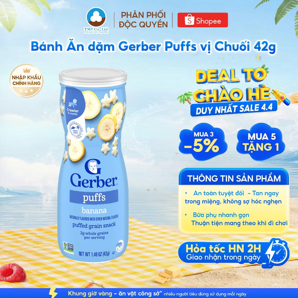 [Hà Nội] Bánh Ăn Dặm GERBER Puffs vị chuối NHẬP KHẨU CHÍNH HÃNG