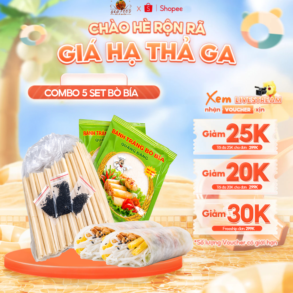 COMBO 5 SÉT BÒ BÍA NGỌT,BÒ BÍA,BÒ BÍA ĐẦY ĐỦ LÁ CUỐN + THANH KẸO ĐƯỜNG + VỪNG ĐEN ĂN VẶT - OHO.FOOD