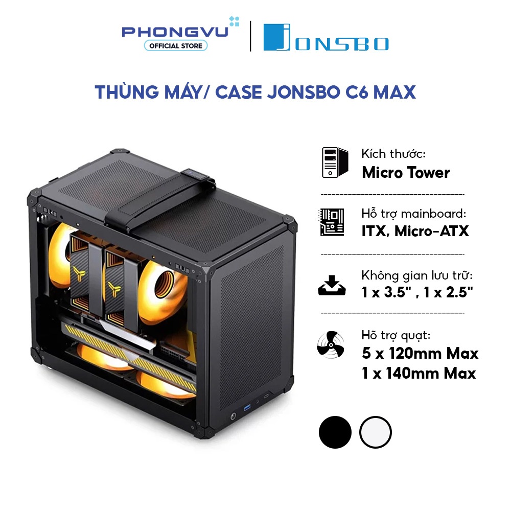 Case máy tính Jonsbo C6 Max (Black/White) - Micro Tower - Hỗ trợ Type-C - Bảo hành 12 tháng