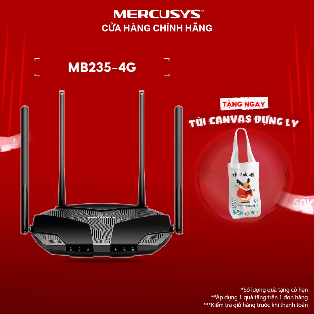 Router Wi-Fi AC1200 Mercusys MB235-4G AC1200 | Băng Tần Kép, Hỗ trợ 4G+ Cat6, EasyMesh, Tốc độ Gigab