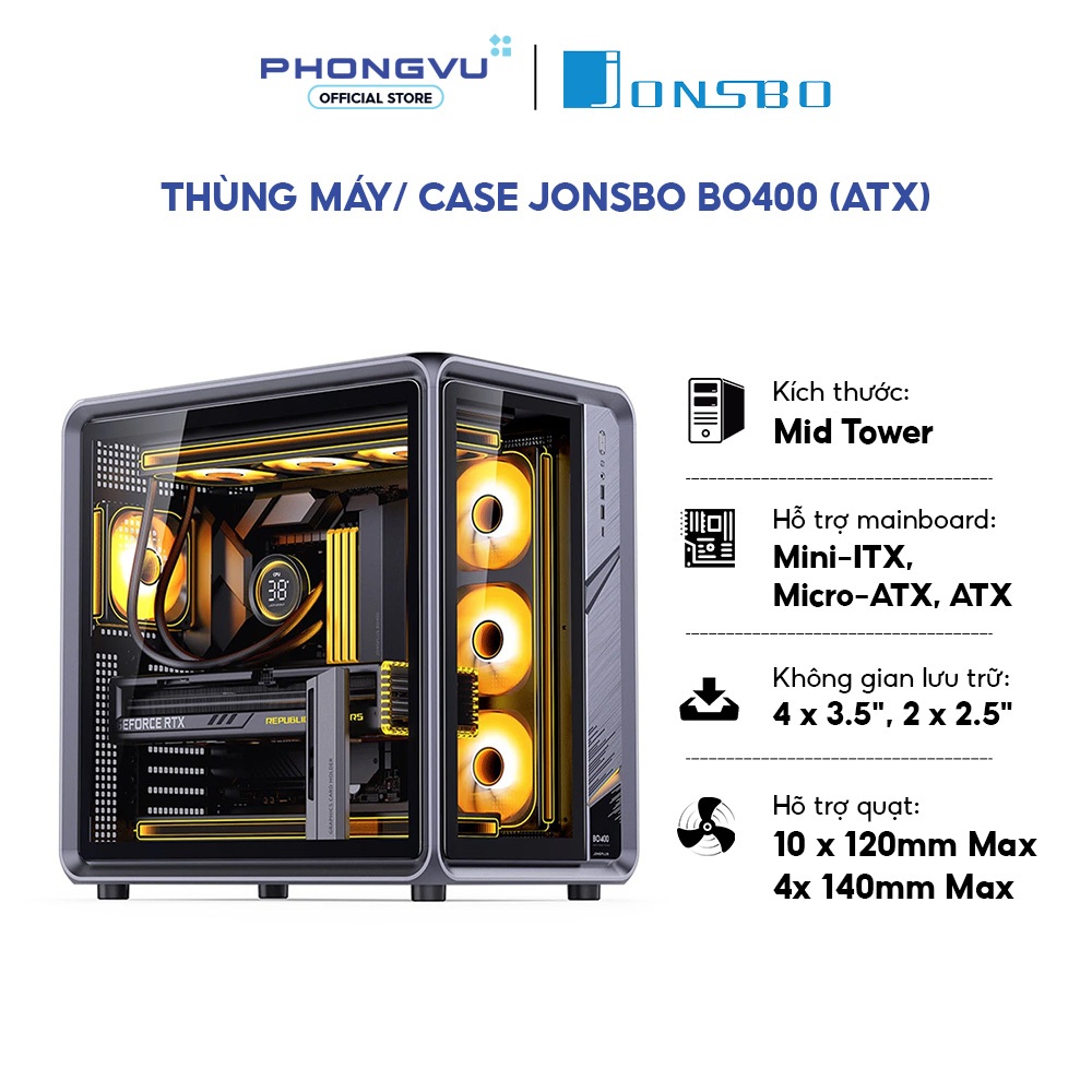 Case máy tính Jonsbo BO400 Black - Mid Tower - Thép & Nhôm cao cấp - Hỗ trợ ATX - Bảo hành 12 tháng